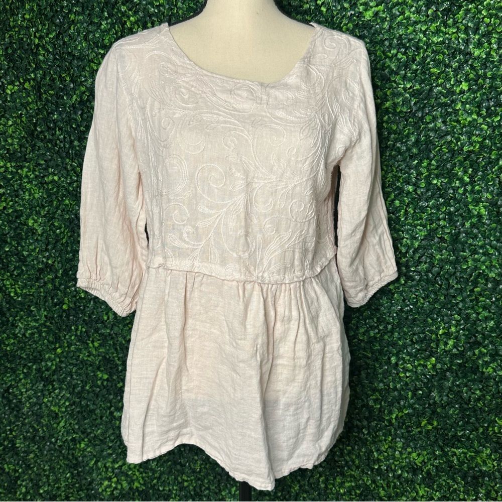 Alessia Pacini Linen Embroidered Pink Tunic Top Sz Small